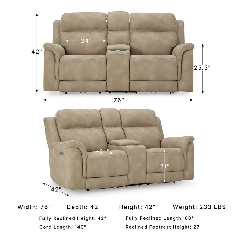 Gordils 76 " Faux Leather Loveseat Power Reclining, Sand Beige Faux Leather