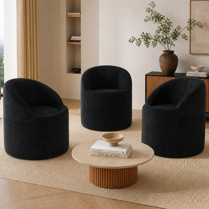 Fauteuil d'appoint en tonneau 31,5 po moderne en chenille avec mousse de compression, fauteuil de lecture confortable pour le salon et la chambre à coucher