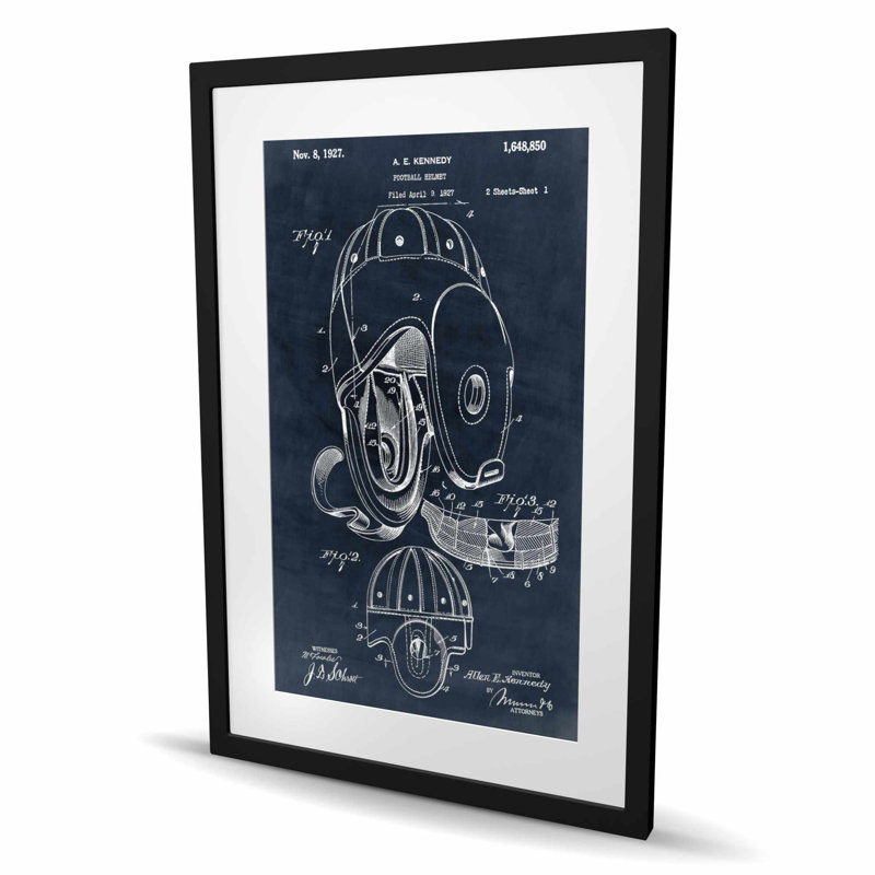 Casque de football Blueprint - imprimé mat rétro pour la décoration, Noir