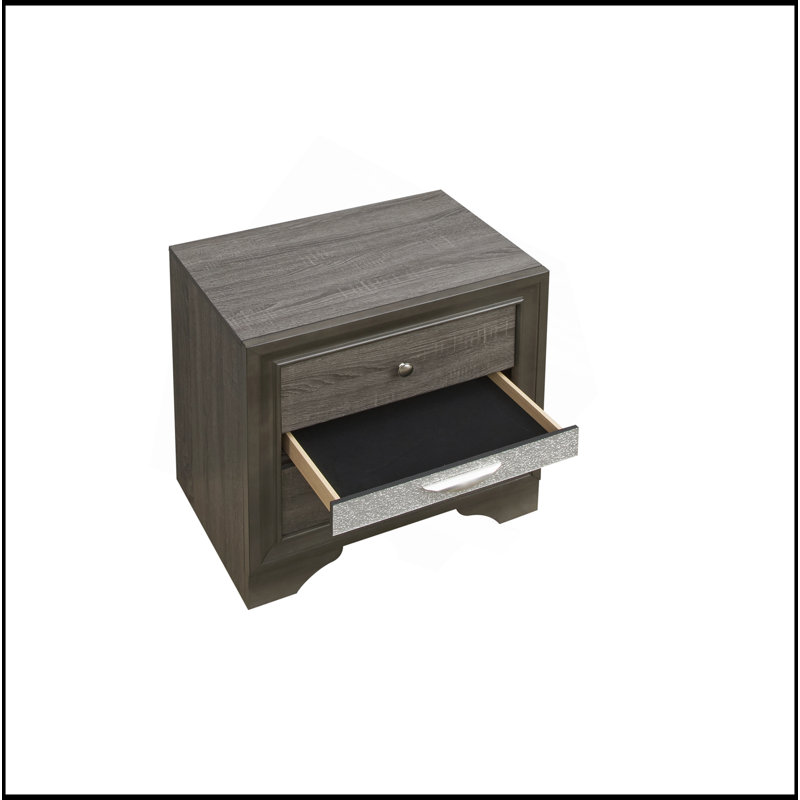 Table de chevet 2 tiroirs en bois, Gris