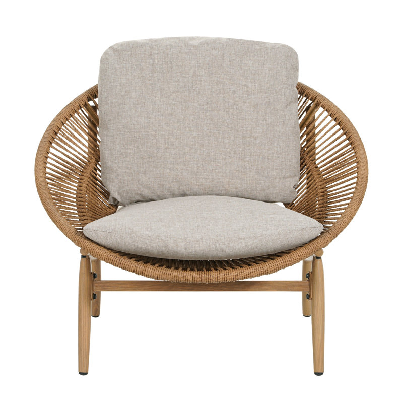 Chaise longue d'extérieur en osier de style papasan, ensemble de 2, Marron clair, 2
