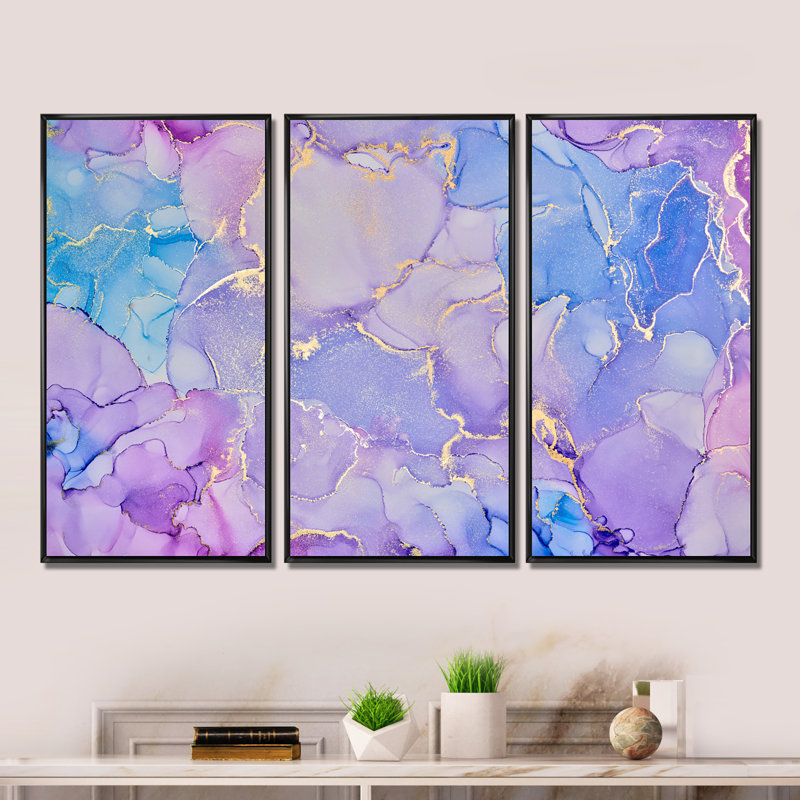 «Pink and Blue Ink Clouds IV», ensemble d'art mural moderne sur toile encadrée, H 32 po x l 48 po x P 1 po, Noir