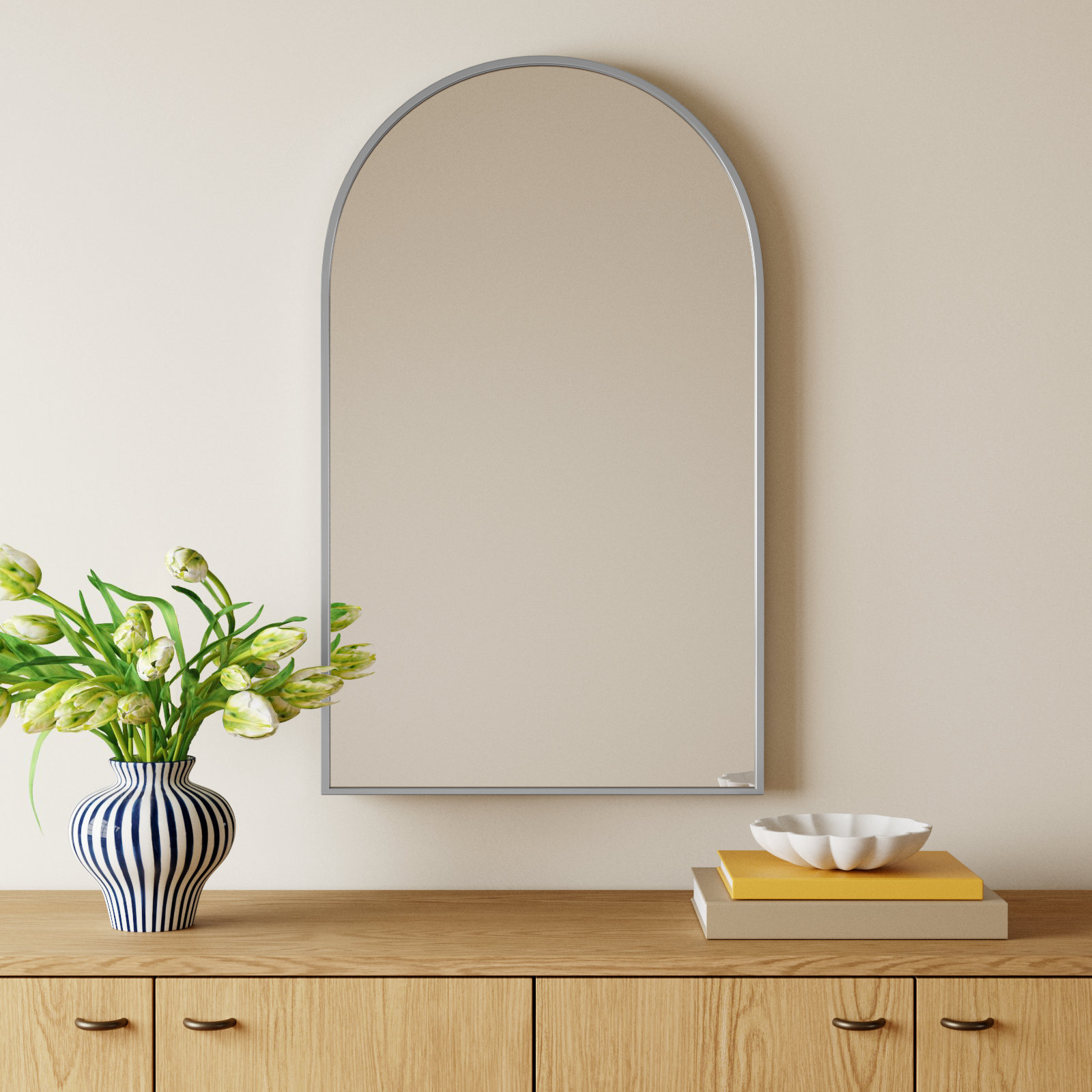 Sabine Metal Arch Wall Mirror, 40" x 24", Silver