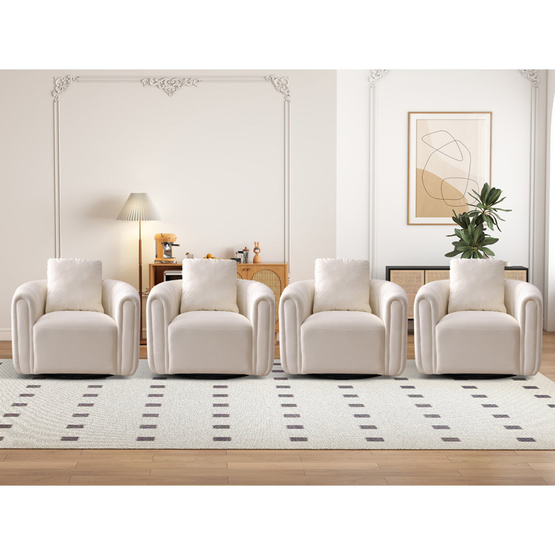 30.5" Wide Modern Soft Upholstered Pillow Back Accent Chair With Swivel, Beige, 4