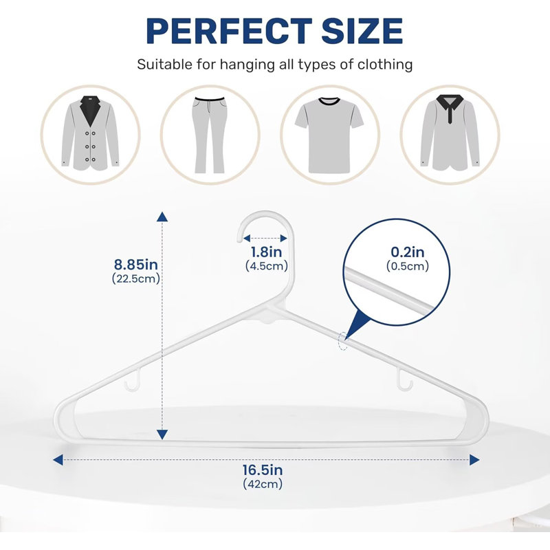 Cintres en plastique, cintres avec crochets antidérapants, cintres robustes et peu encombrants pour garde-robe, Blanc, 30