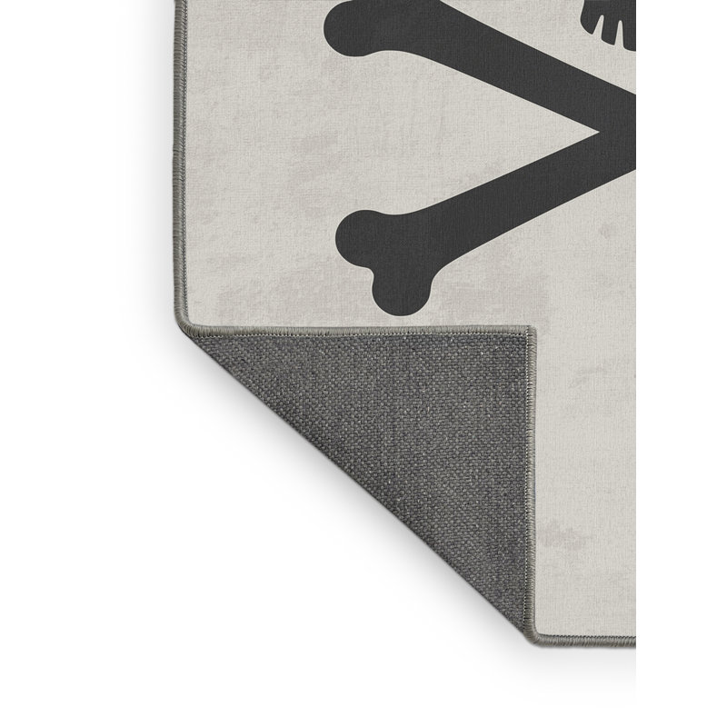 Soft Plush Dupree Pirate Flag Symbol Minimalist Area Rug in Gray – Gray Binding, 5x8