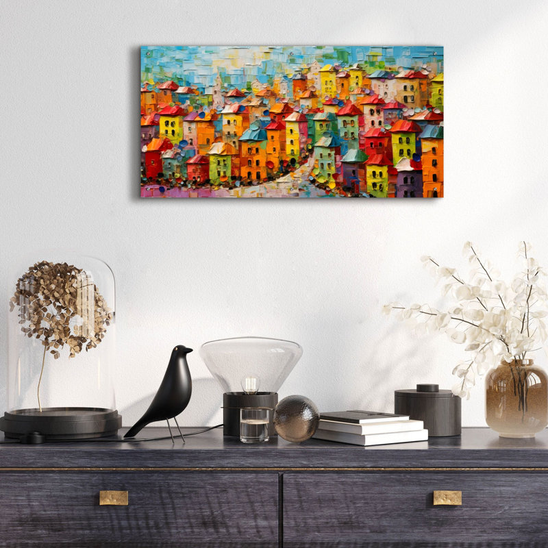 «Colorful City», art mural en verre acrylique, 48 po x 24 po, H 24 po x l 48 po