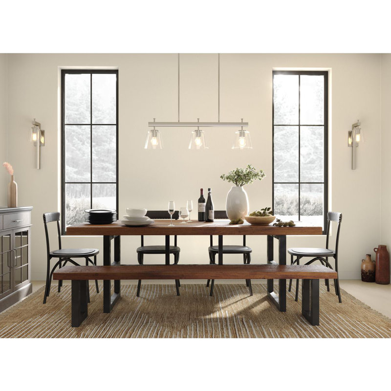 Lustre linéaire à trois lumières pour îlot de style traditionnel, Nickel brossé