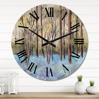 Green Forest with Tall Trees and A Bluebell Glade - Traditional Wall Clock