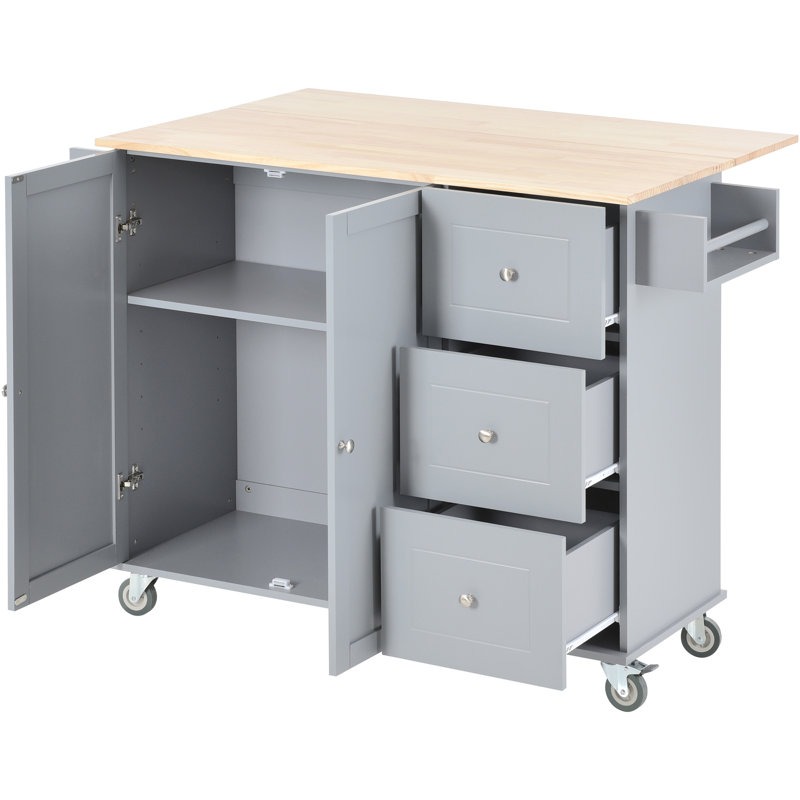 Winnick Solid Wood Top Kitchen Island, Gray