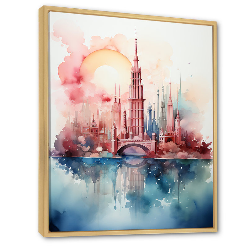 «Hinkel Colorful Minimalist Skyline City I», reproduction sur toile, Cadre naturel flottant, H 32 po x l 16 po x P 1 po