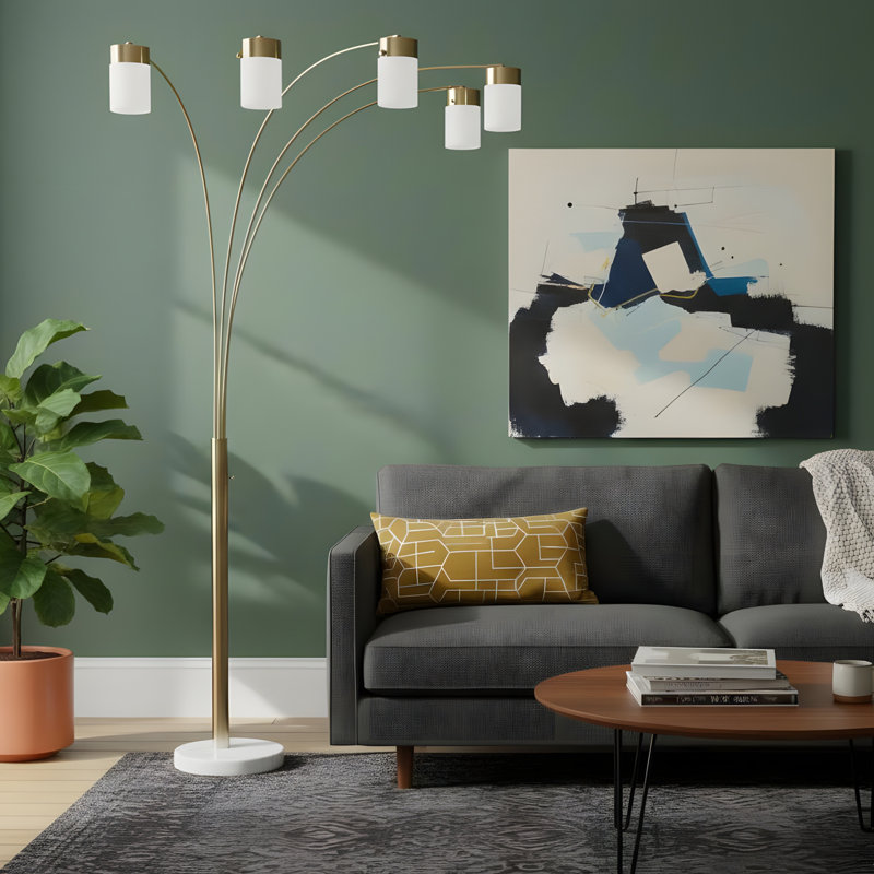 84-inch Tall Nickel-Finish Metal Floor Lamp with 5 White Arched Shades