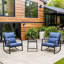 Ensemble de bistro 3 pièces pour terrasse avec coussin bleu pour jardin