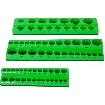 3 Piece SAE Magnetic Socket Organizers, Socket Organizers For Toolboxes, Socket Organizer, Magnetic Socket Holder, Black Tool Box Organizer,Green,SAE