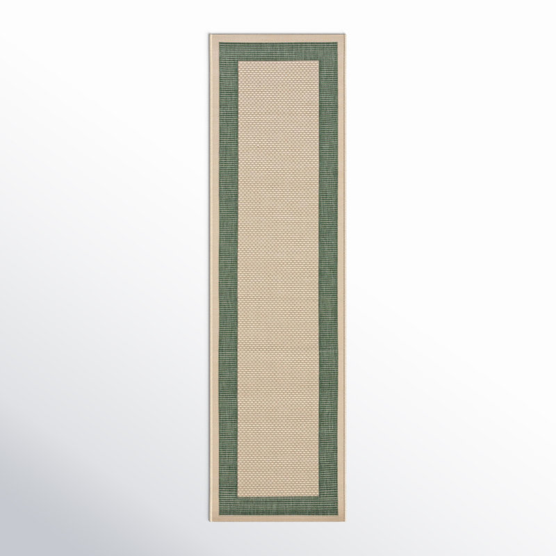 Tapis intérieur / extérieur beige / vert foncé Salita, Tapis de couloir 2 pi 3 po x 8 pi