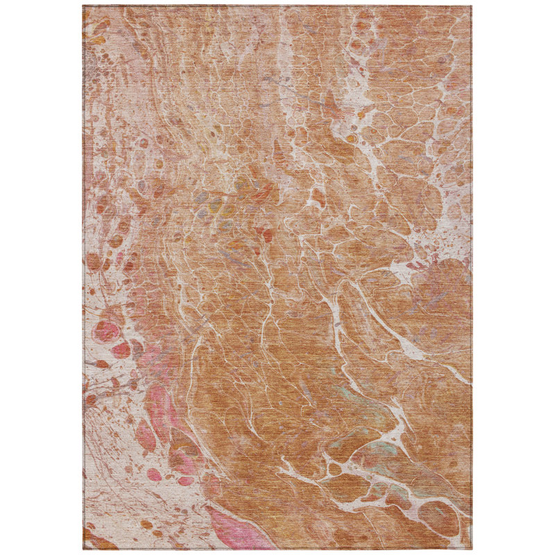 Machine Washable Indoor/Outdoor Chantille ACN2731 Abstract Rug, 3' x 5', Salmon