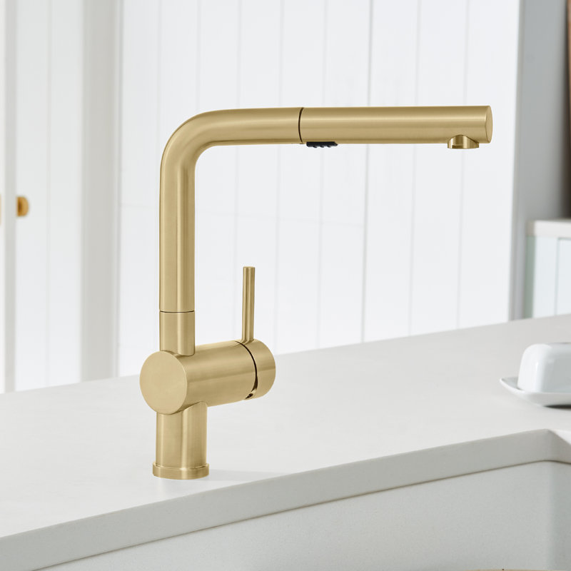 Linus Low Arc Pull-Out Dual-Spray Kitchen Faucet, Satin Gold