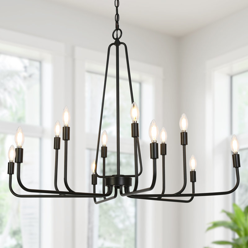 Lustre Castille à 12 lumières, 38,6 po de largeur, grand modèle noir mat, style classique/traditionnel, pour salle à manger, certifié ETL.