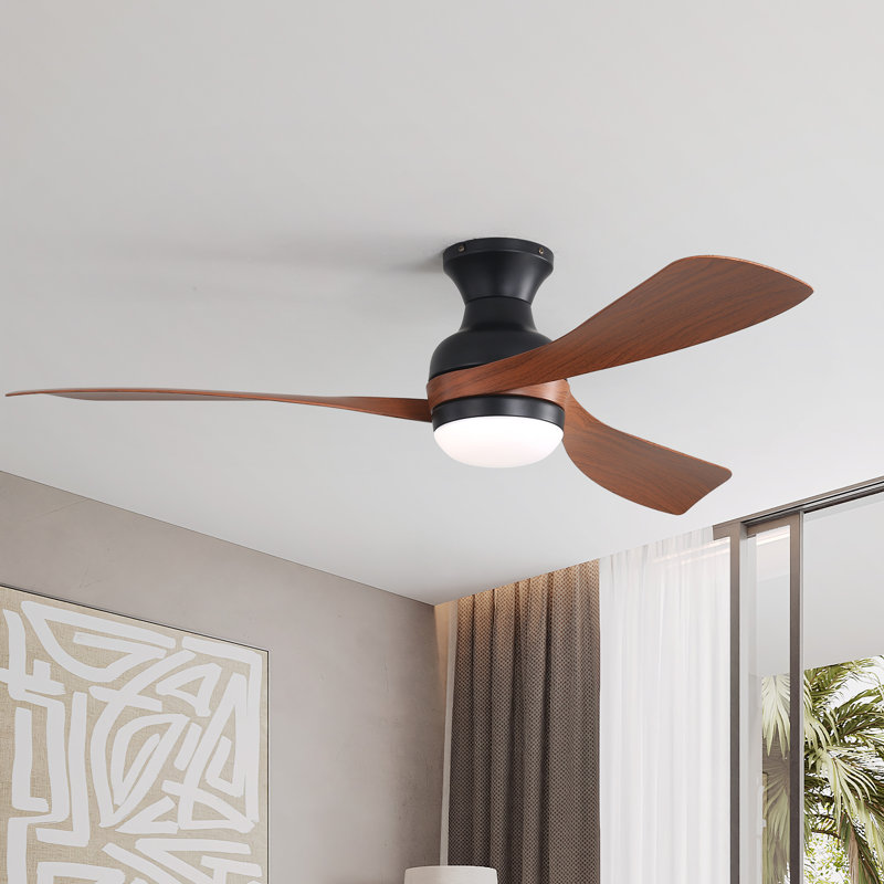 Ventilateur de plafond encastré moderne de 52 po avec lumière DEL et moteur à télécommande DC Nicola, Brun