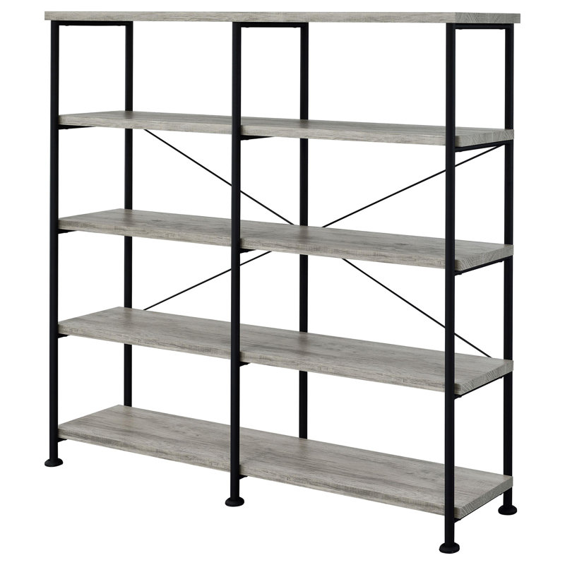 Timeless Elegance - Griselda - Bibliothèque double à 4 tablettes 63 pouces Gris Drift, Brun