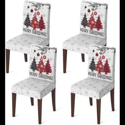 4PCS Christmas Dining Chair Covers,Red Pine Trees Stretch Removable Washable Slipcover Chair Protector For Dining Room Home Décor