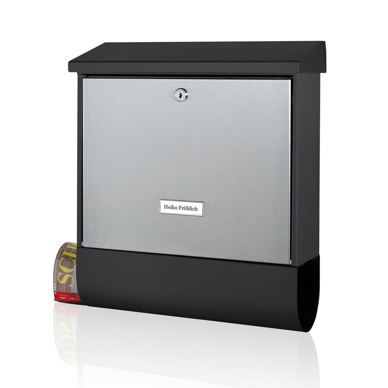London Black & Steel Wall Mounted Lockable Weatherproof Post Box & Intergrated Newspaper Holder
