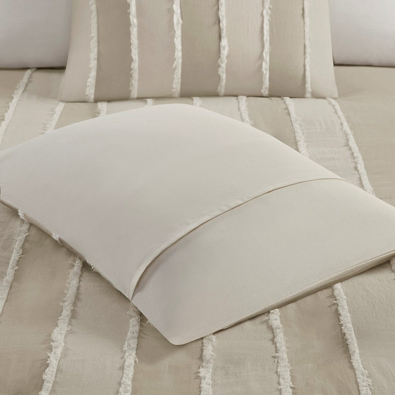 Ensemble de housse de couette en coton 3 pièces Gracie Mills Ara, Housse de couette double / grand, Ivoire rayé