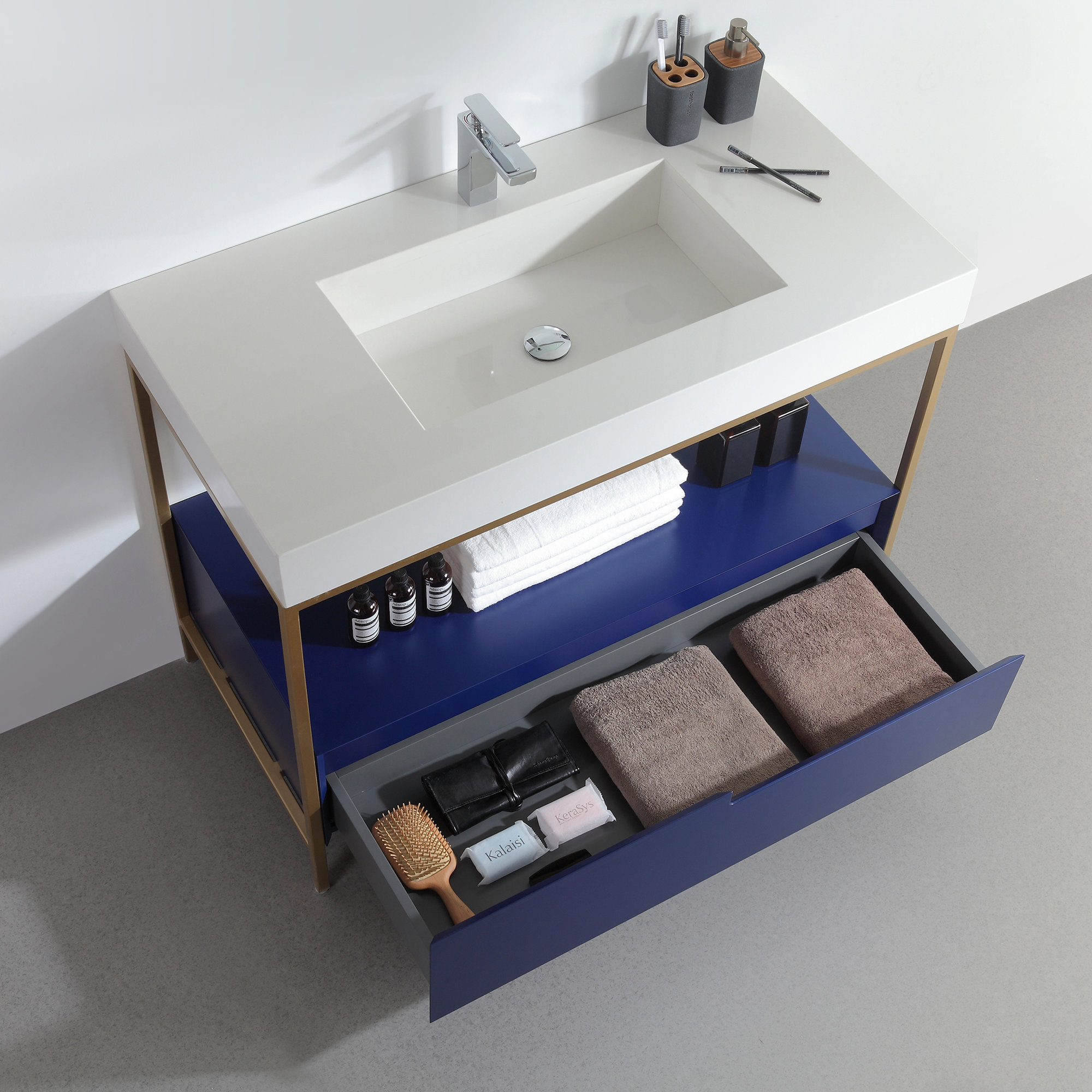 Armida 42" Single Bathroom Vanity Set, White, White, Navy Blue