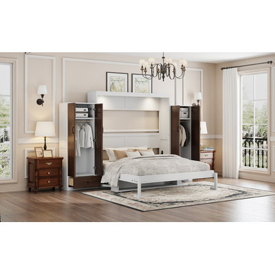 Queen Size Murphy Bed Wall Bed with Closet ,Drawers and Table