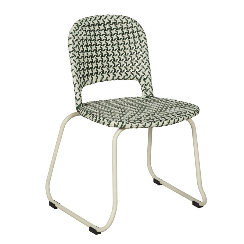 Chaise d'appoint d'extérieur en rotin tissé Luna, Vert / siège blanc / structure blanche