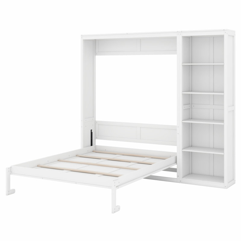Lit escamotable élégant avec tablettes de rangement, Blanc