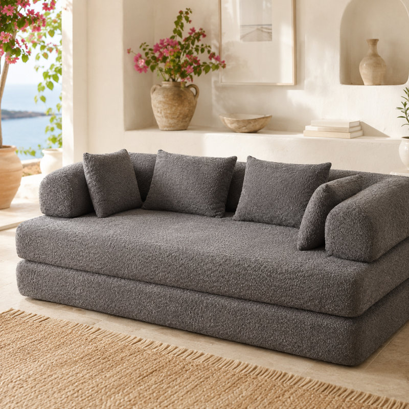 Canapé-lit modulaire en chenille convertible de 78,9 po avec accoudoirs amovibles, ressorts ensachés et 4 coussins Mirelle