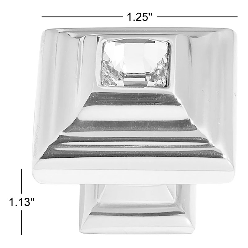 Swarovski Crystal Square Knob, Polished Chrome