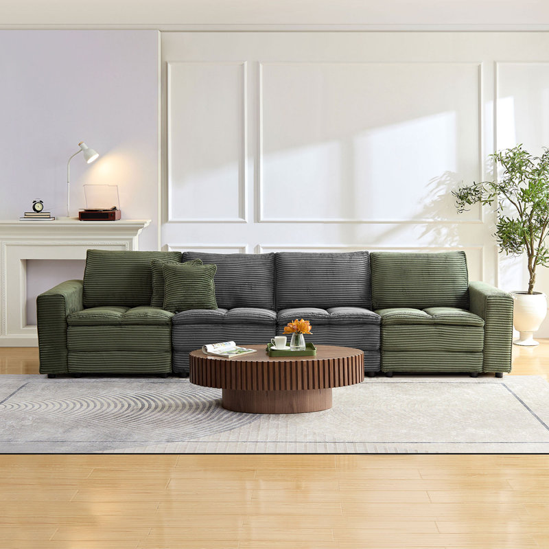 4 sièges (2 coussins offerts), canapé modulaire bicolore, canapé avec assise et dossier amovibles, canapé rembourré en velours côtelé