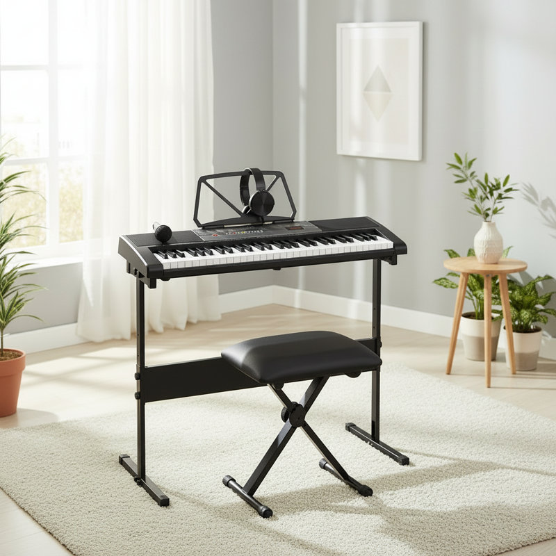 61 Keys Play Music Instrument With Lighted Up Keys and Bench