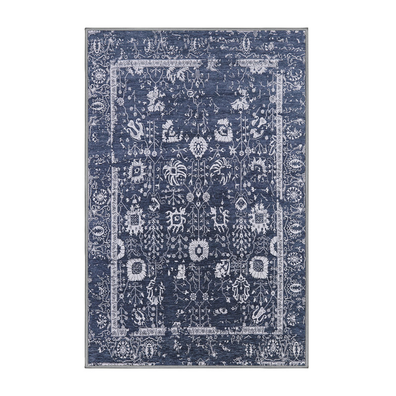 Tapis bleu marine / blanc Sharen, Rectangle 5 pi x 8 pi