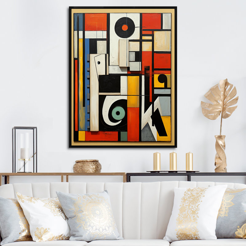 Nouvel ordre abstrait géométrique rétro en rouge - reproduction d'art moderne sur toile géométrique, Cadre flottant noir