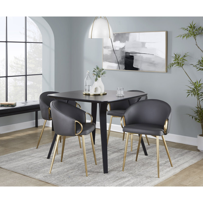 Josie 19.25'' H Faux Leather Upholstered Armchair, Gray, Gold