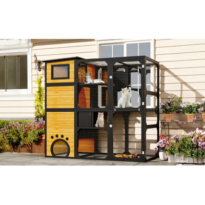 Large Cat Catio 4 Tiers Enclosure for Outdoor, Weatherproof with Platforms and Resting Rooms for Multiple Cats