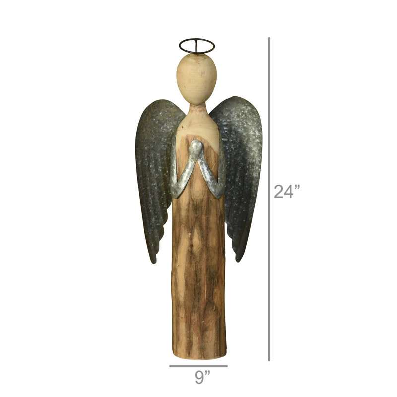Wood and Metal  Praying Angel Christmas Figurine, 24" H x 9" W x 4" D