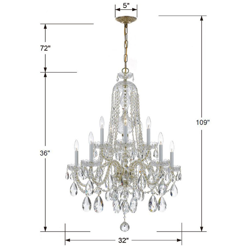 Eivind 10 - Light Candle Style Tiered Chandelier, Majestic Wood Polish, Polished Brass