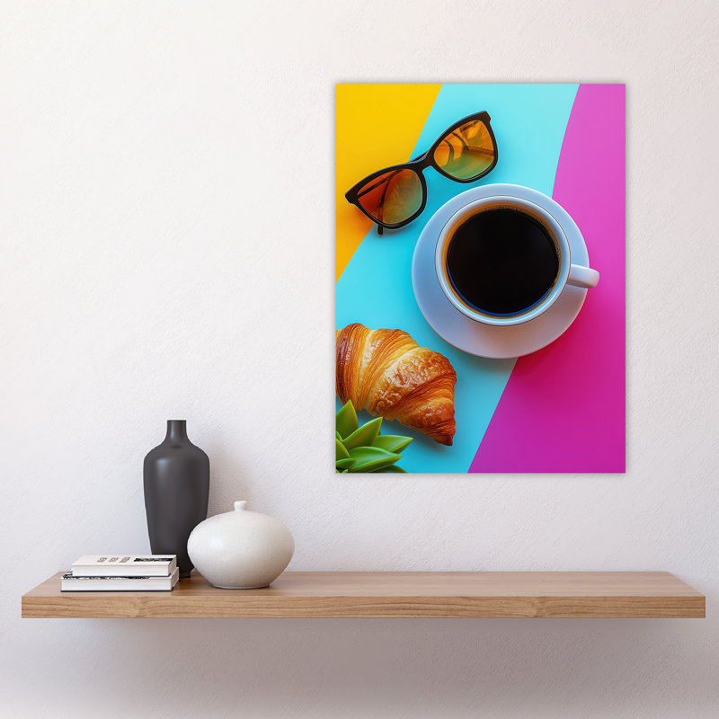 Coffee Sunglasses Croissant Modern Wall Art Print