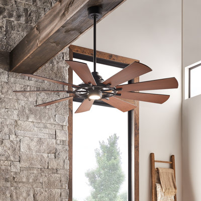 Kichler Gentry 65" 9 - Blade LED Windmill Ceiling Fan with Wall Control and Light Kit Included