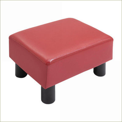 Repose-pieds repose-pieds, petit tabouret rembourré en similicuir rouge cramoisi pour le salon du vestibule de la chambre à coucher | Noir | Bois