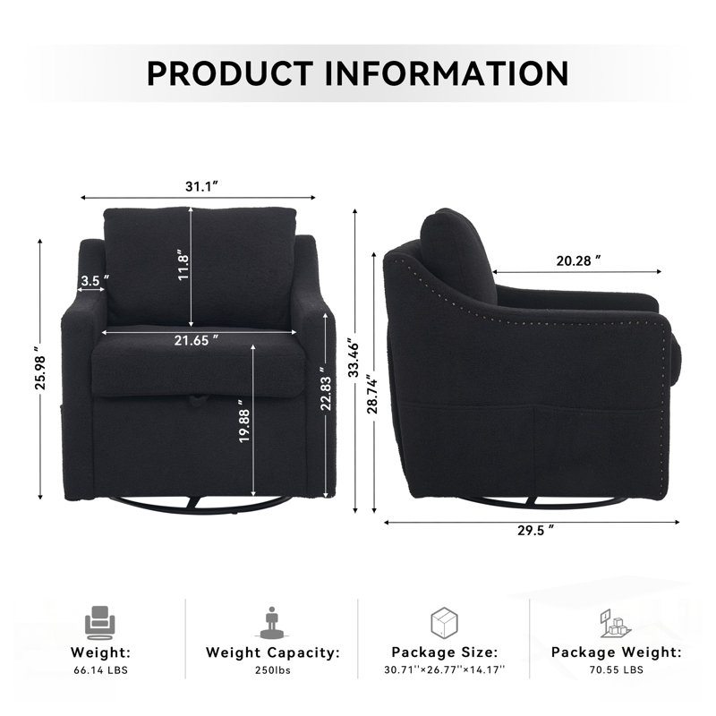 Fauteuil d'appoint pivotant à 360 ° Teddy, Black