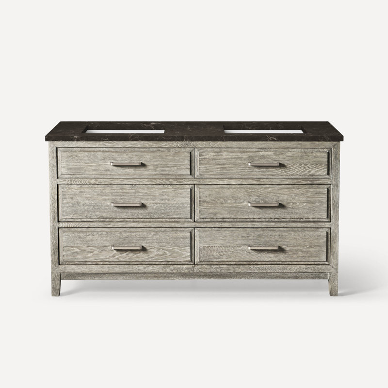 Chestnut Hill 60" Free Standing Double Bathroom Vanity, Light Gray Oak, Brushed Pewter, Eternal Serena