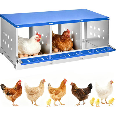 3 Compartment Chicken Nesting Box,Heavy Duty Galvanized Steel Rustproof Laying Box for Hens Ducks,Anti-Peck Rustproof Nest Boxes 37.8" l x 18.9" w x 15.75" h Blue