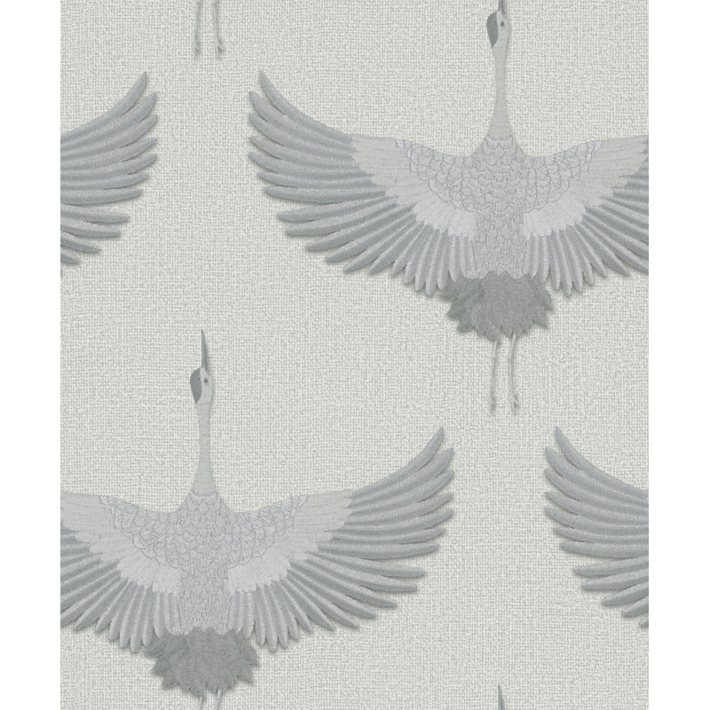 Amariyana Collection Textured Stork Design Wallpaper Roll, Silver