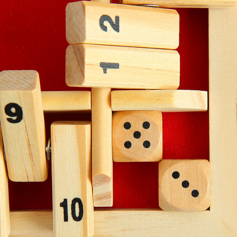 Shut The Box 4 Sided Wooden Board Strategy Game Learning Numbers 2-4 Players Classic Table Dice Game for Kids