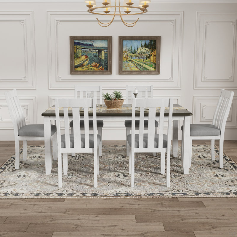 Ensemble de table de salle à manger 7 pièces de style rétro avec table extensible et 6 chaises rembourrées, Brun antique